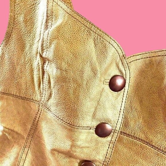 free people leather sleeveless goldie mini dress size 4 NWT gold - Picture 8 of 11